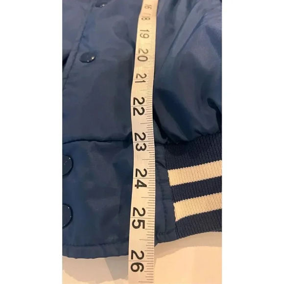 Vintage Trax Men’s Medium Blue White Button Down Varsity Bomber Jacket Quilted - Picture 7 of 11